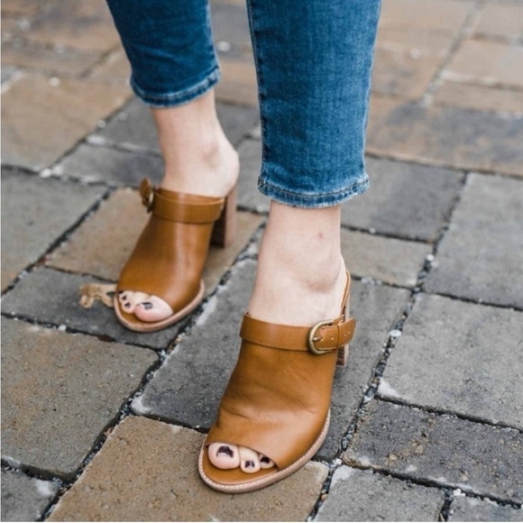 Madewell - Riley Slingback Mule Sandal Shoe Block Heel Peep Toe Leather Brown -6 - Picture 2 of 9
